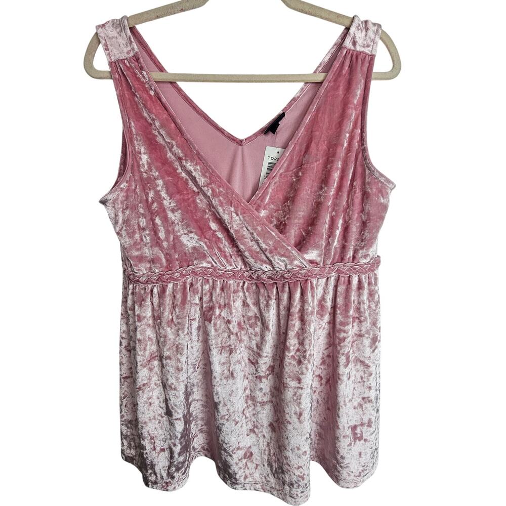 Torrid Womens Pink Velvet Surplice Babydoll Tank Top Plus 0X Soft Girl Stretch